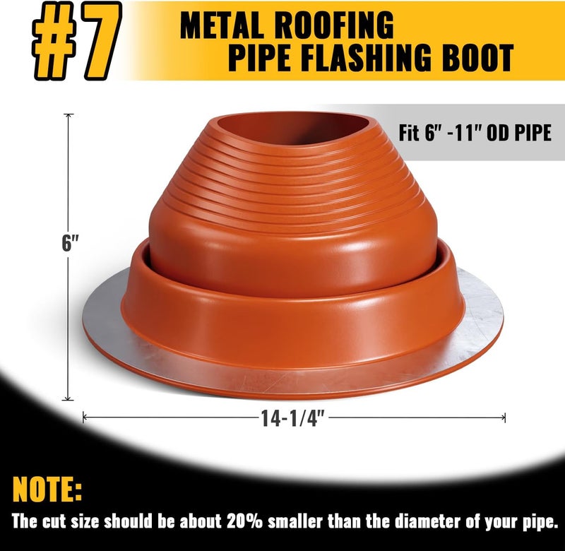 VIVIDA #7 Silicone Metal Roof Pipe Flashing, High Temp Vent Boot Flexible Roof Jack for Pipe OD 6" to 11", Roofing Screws & Hex Socket Included, 1 Pack - Image 4